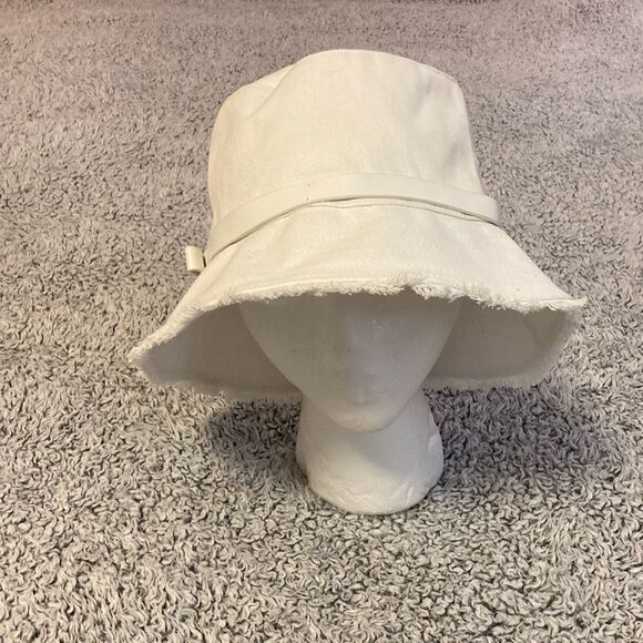 NWT KATE SPADE White Twill Leather Trim Bow Fringed Bucket Hat - Picture 3 of 12